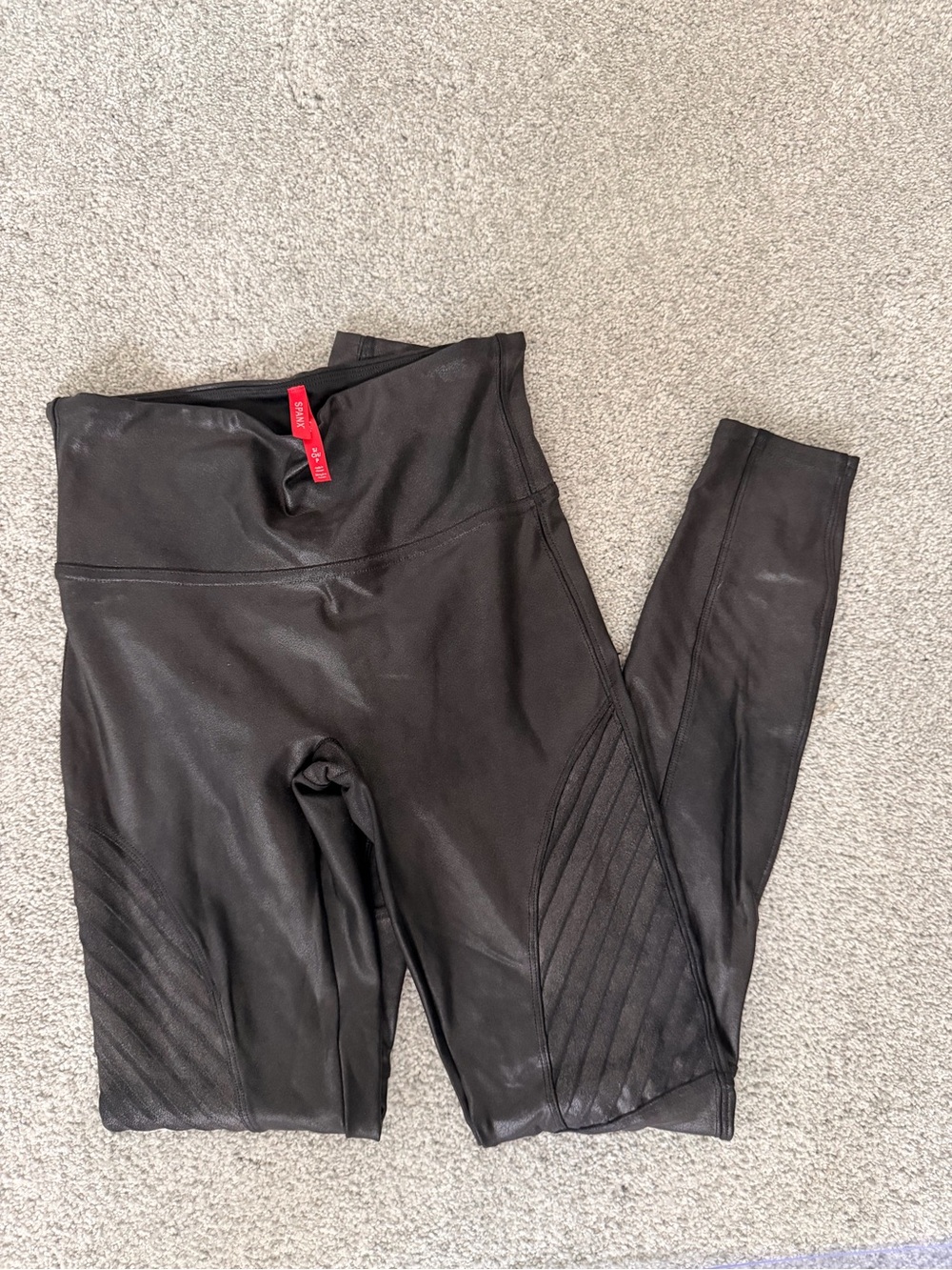 SPANX Black Faux Leather Moto Leggings
